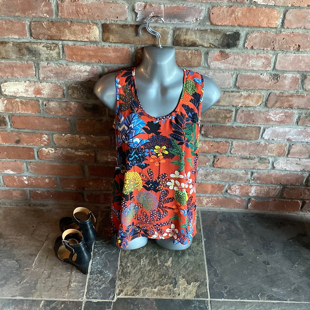 LOFT Orange Multicolor Floral Tank